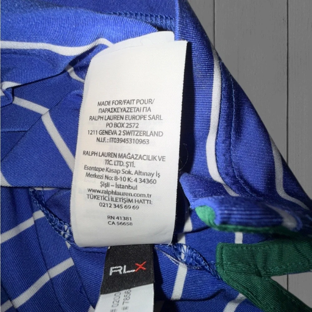 RLX Ralph Lauren Golf Polo Shirt Men’s Large Blue Stripe Performance Stretch